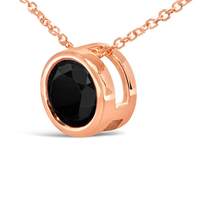 14K Rose Gold 3 1/2 Cttw Bezel-Set Black Round Diamond Solitaire Pendant Necklace (Black Color, I2-I3 Clarity) - 18" by Bids.com