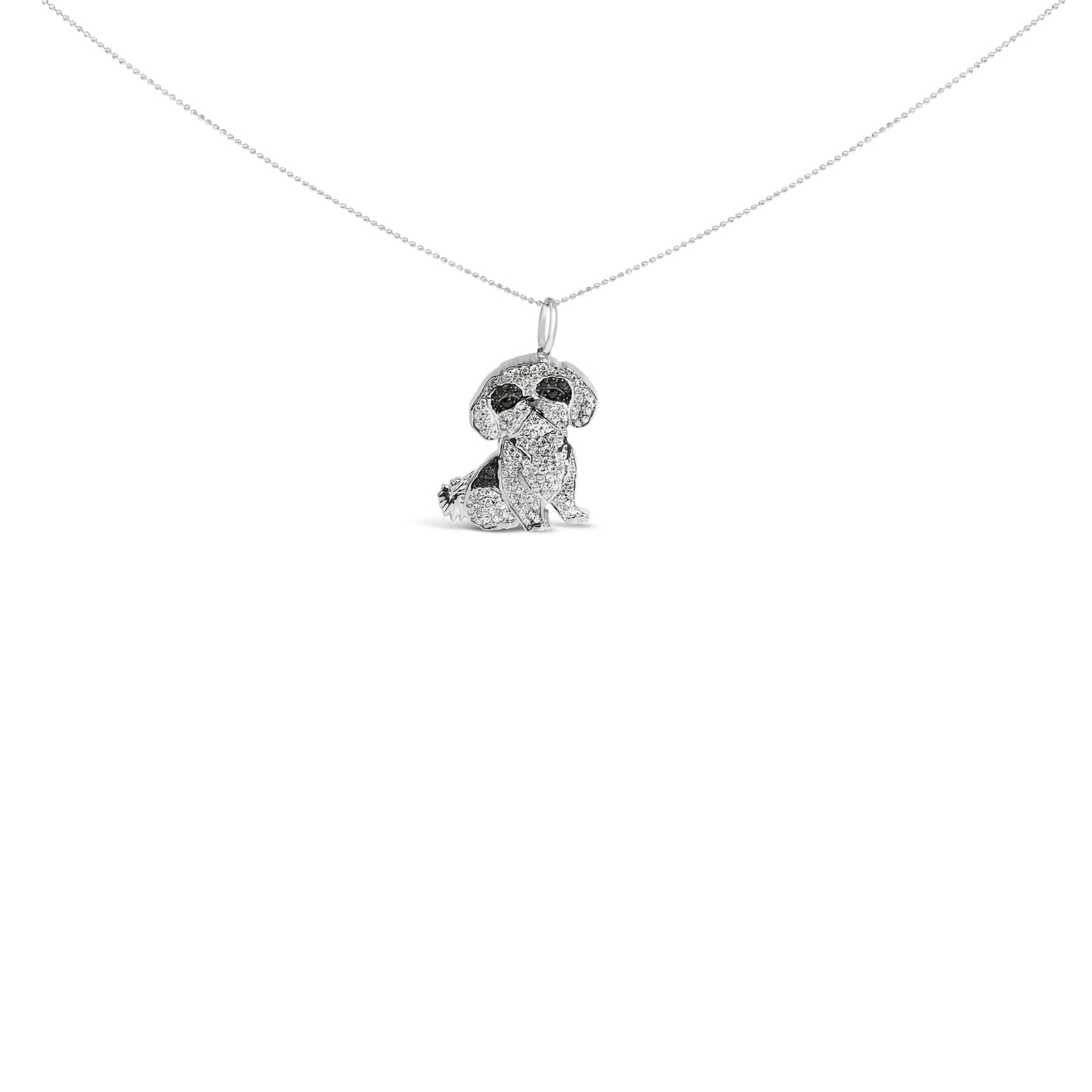 .925 Sterling Silver 1 1/4 Cttw Diamond Shih Tzu Dog Pendant Necklace 18 inch (Black and I-J Color, I2-I3 Clarity) by Bids.com