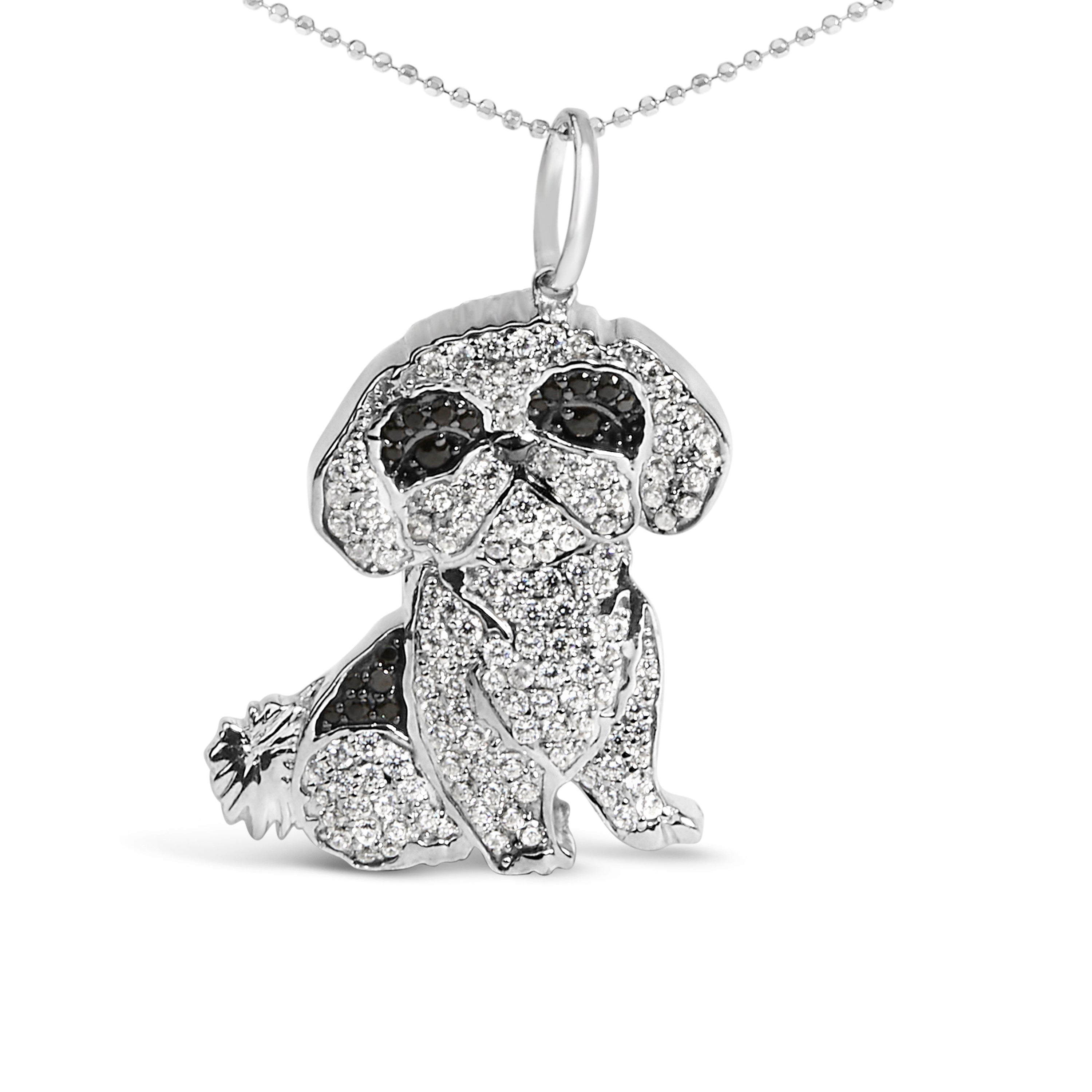 .925 Sterling Silver 1 1/4 Cttw Diamond Shih Tzu Dog Pendant Necklace 18 inch (Black and I-J Color, I2-I3 Clarity) by Bids.com