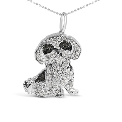 .925 Sterling Silver 1 1/4 Cttw Diamond Shih Tzu Dog Pendant Necklace 18 inch (Black and I-J Color, I2-I3 Clarity) by Bids.com