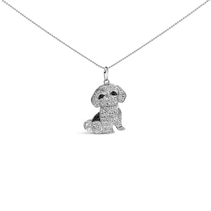 .925 Sterling Silver 1/2 Cttw White and Black Diamond Shih Tzu Dog 18" Pendant Necklace (I-J Color, I2-I3 Clarity) by Bids.com