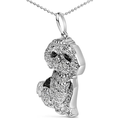 .925 Sterling Silver 1/2 Cttw White and Black Diamond Shih Tzu Dog 18" Pendant Necklace (I-J Color, I2-I3 Clarity) by Bids.com