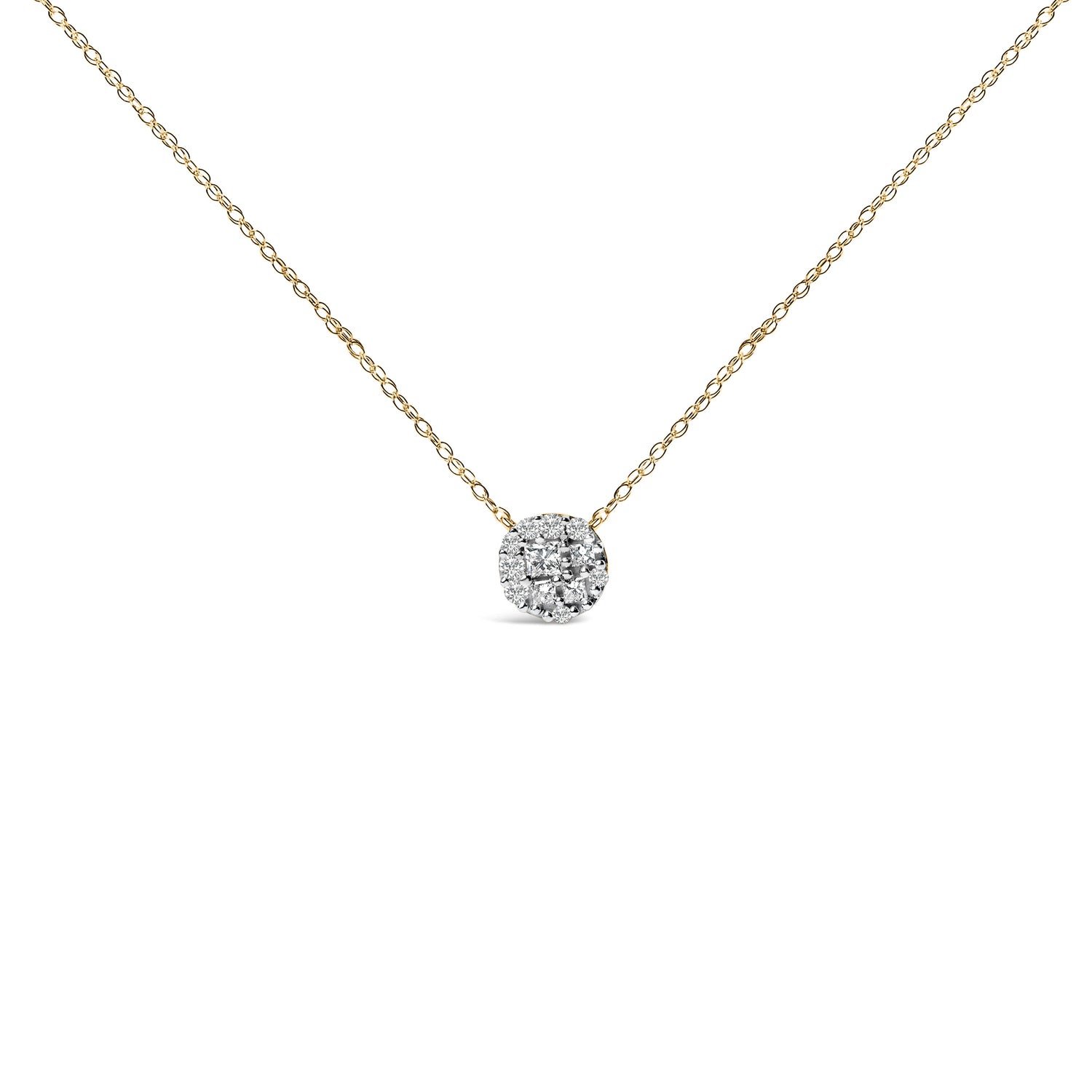 14K Yellow Gold Plated Sterling Silver 3/8 Cttw Diamond Cluster Pendant Necklace by Bids.com