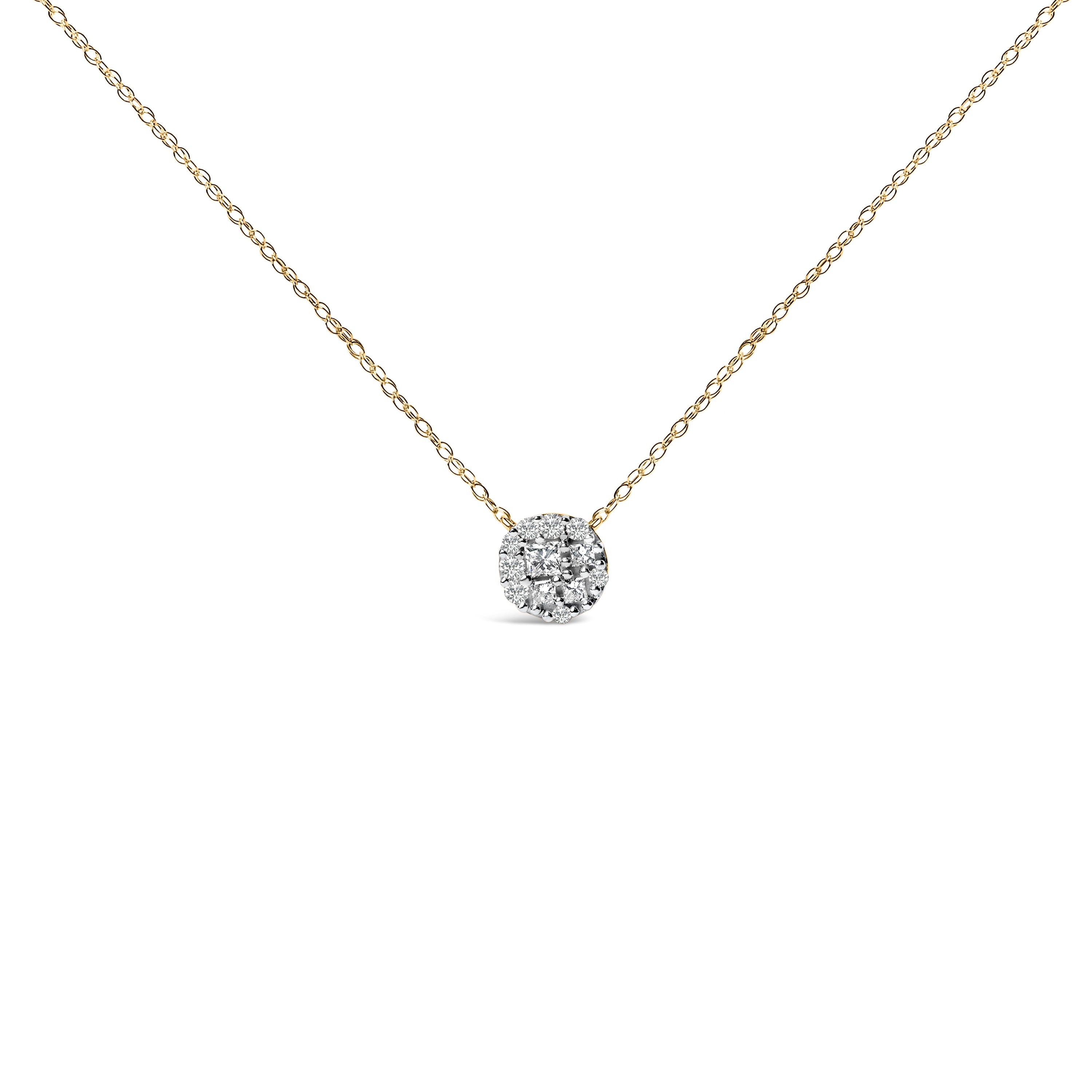 14K Yellow Gold Plated Sterling Silver 3/8 Cttw Diamond Cluster Pendant Necklace by Bids.com