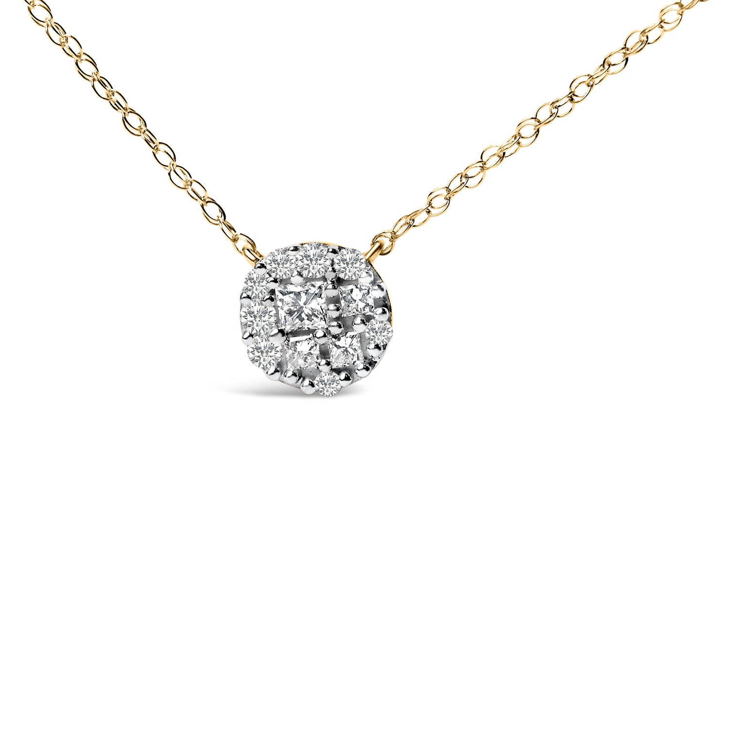 14K Yellow Gold Plated Sterling Silver 3/8 Cttw Diamond Cluster Pendant Necklace by Bids.com