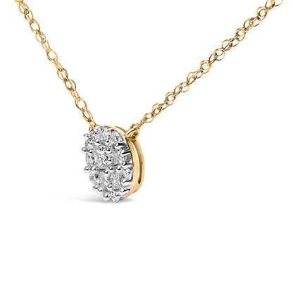 14K Yellow Gold Plated Sterling Silver 3/8 Cttw Diamond Cluster Pendant Necklace by Bids.com