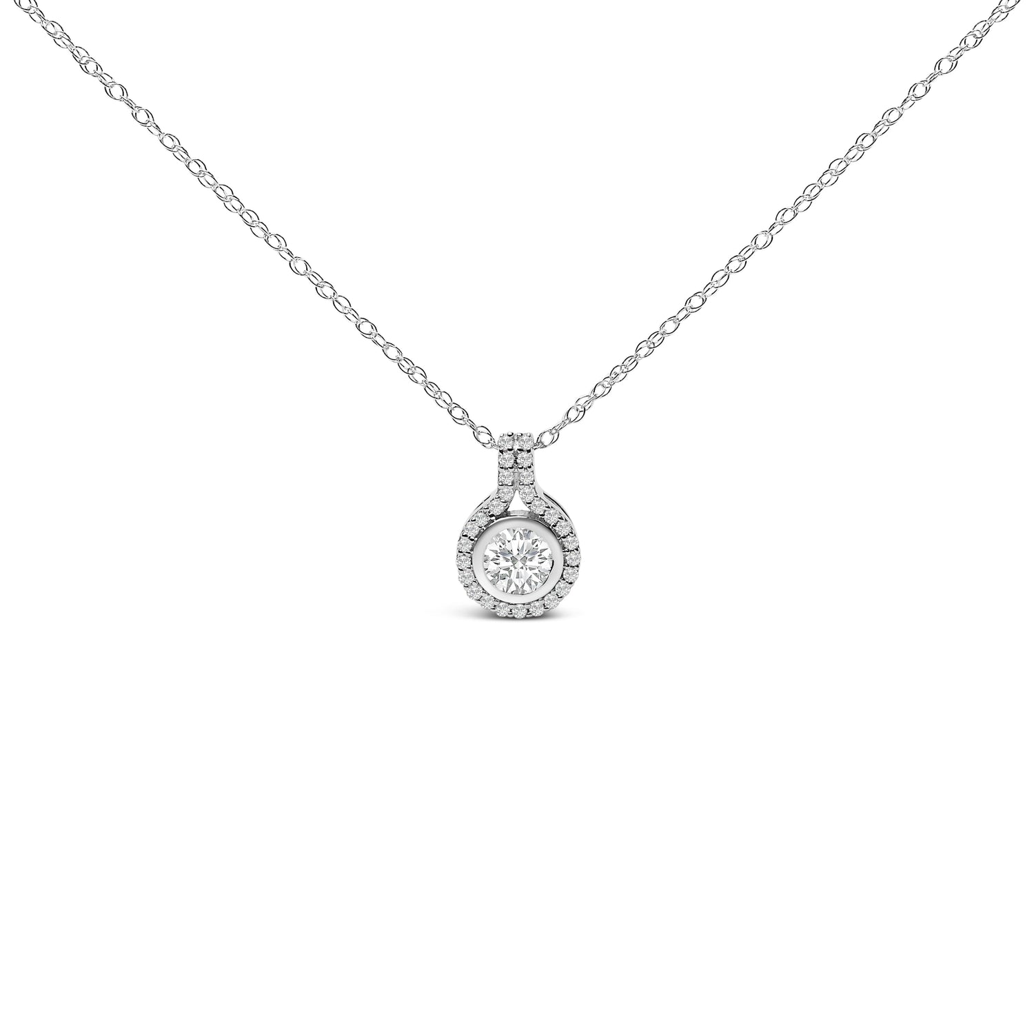 Sterling Silver 3/4 Cttw Lab Grown Diamond Halo Pendant Necklace by Bids.com