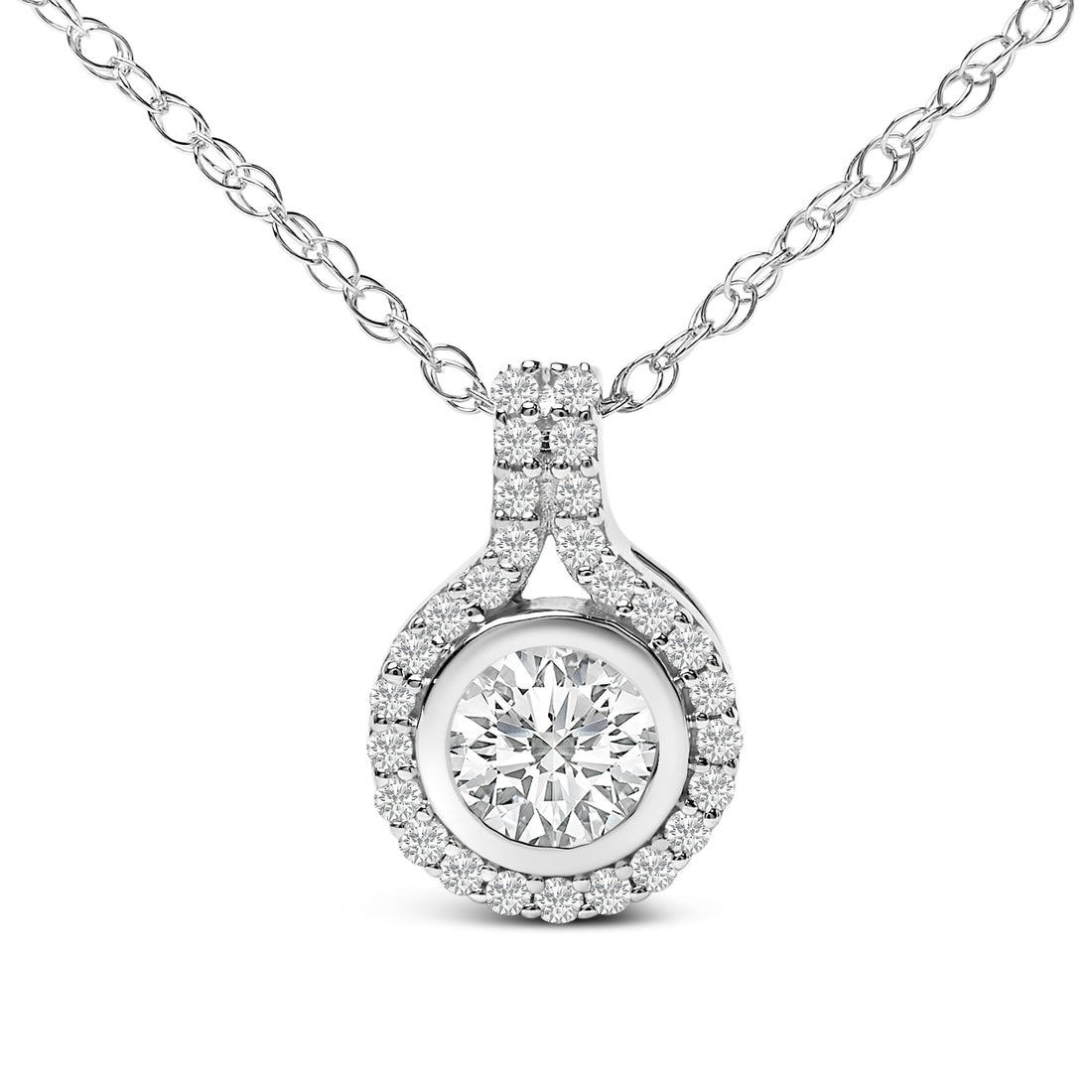 Sterling Silver 3/4 Cttw Lab Grown Diamond Halo Pendant Necklace by Bids.com