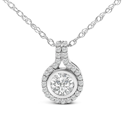Sterling Silver 3/4 Cttw Lab Grown Diamond Halo Pendant Necklace by Bids.com