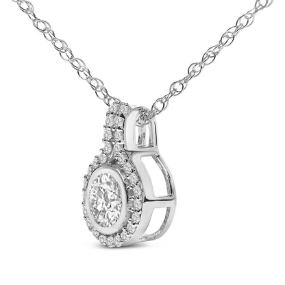 Sterling Silver 3/4 Cttw Lab Grown Diamond Halo Pendant Necklace by Bids.com