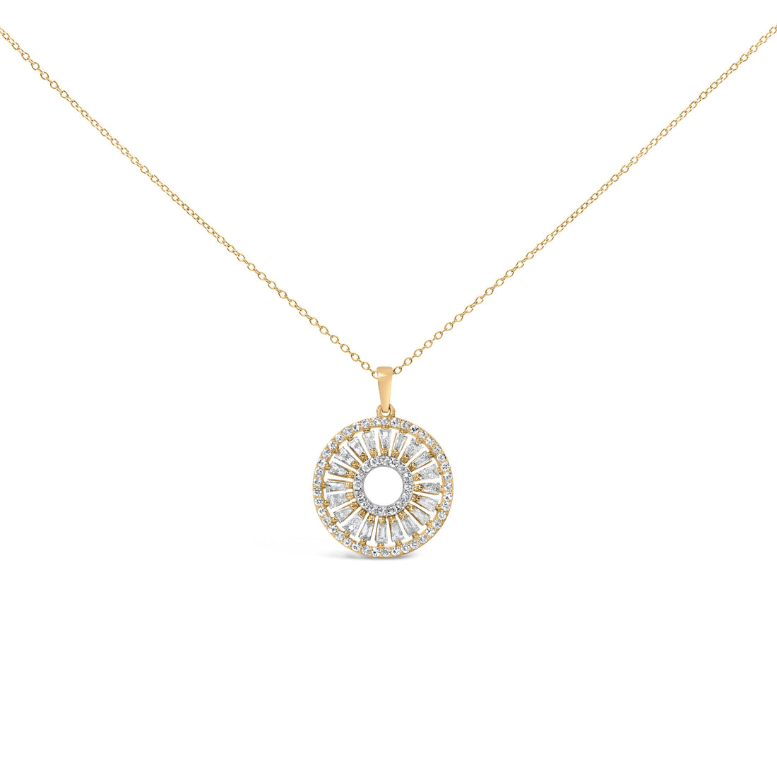 14K Yellow Gold Plated Sterling Silver 1 1/6 Cttw Diamond Sunburst Medallion Pendant Necklace  DestGlow