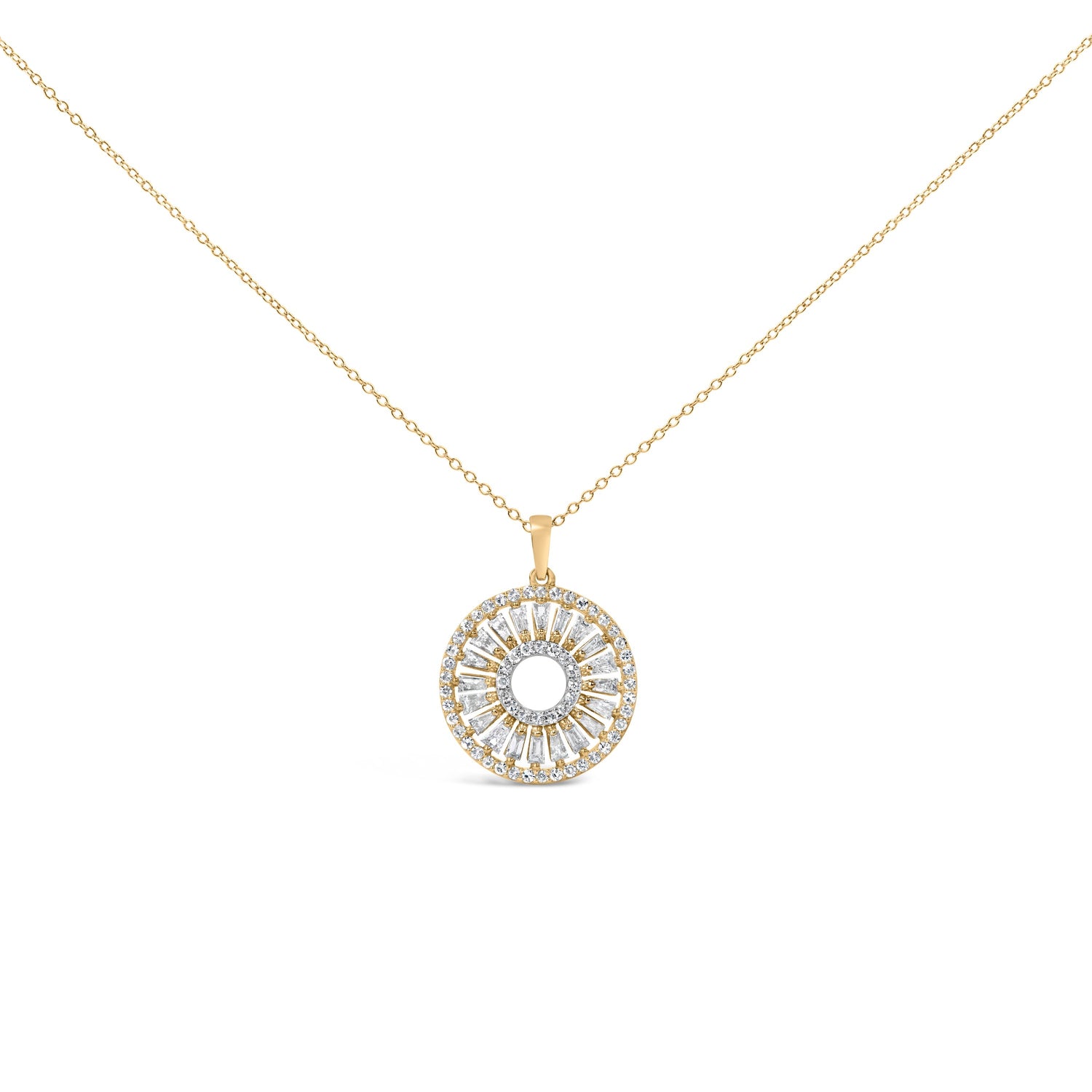 14K Yellow Gold Plated Sterling Silver 1 1/6 Cttw Diamond Sunburst Medallion Pendant Necklace