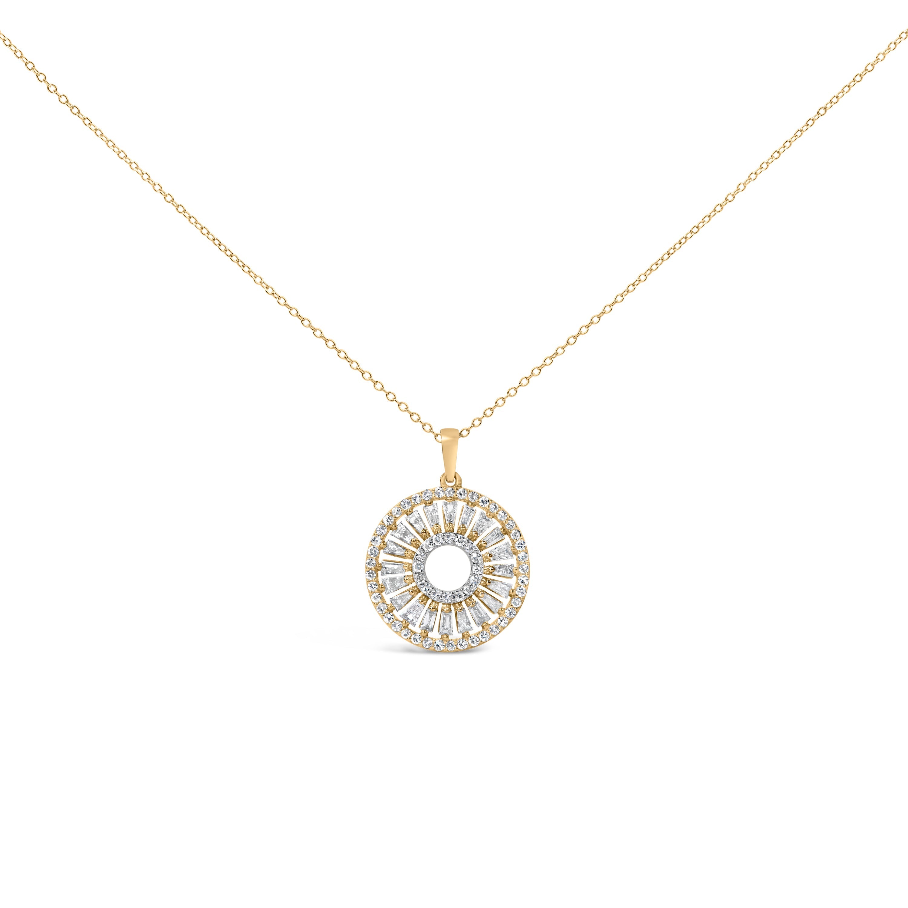 14K Yellow Gold Plated Sterling Silver 1 1/6 Cttw Diamond Sunburst Medallion Pendant Necklace