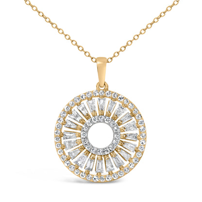 14K Yellow Gold Plated Sterling Silver 1 1/6 Cttw Diamond Sunburst Medallion Pendant Necklace