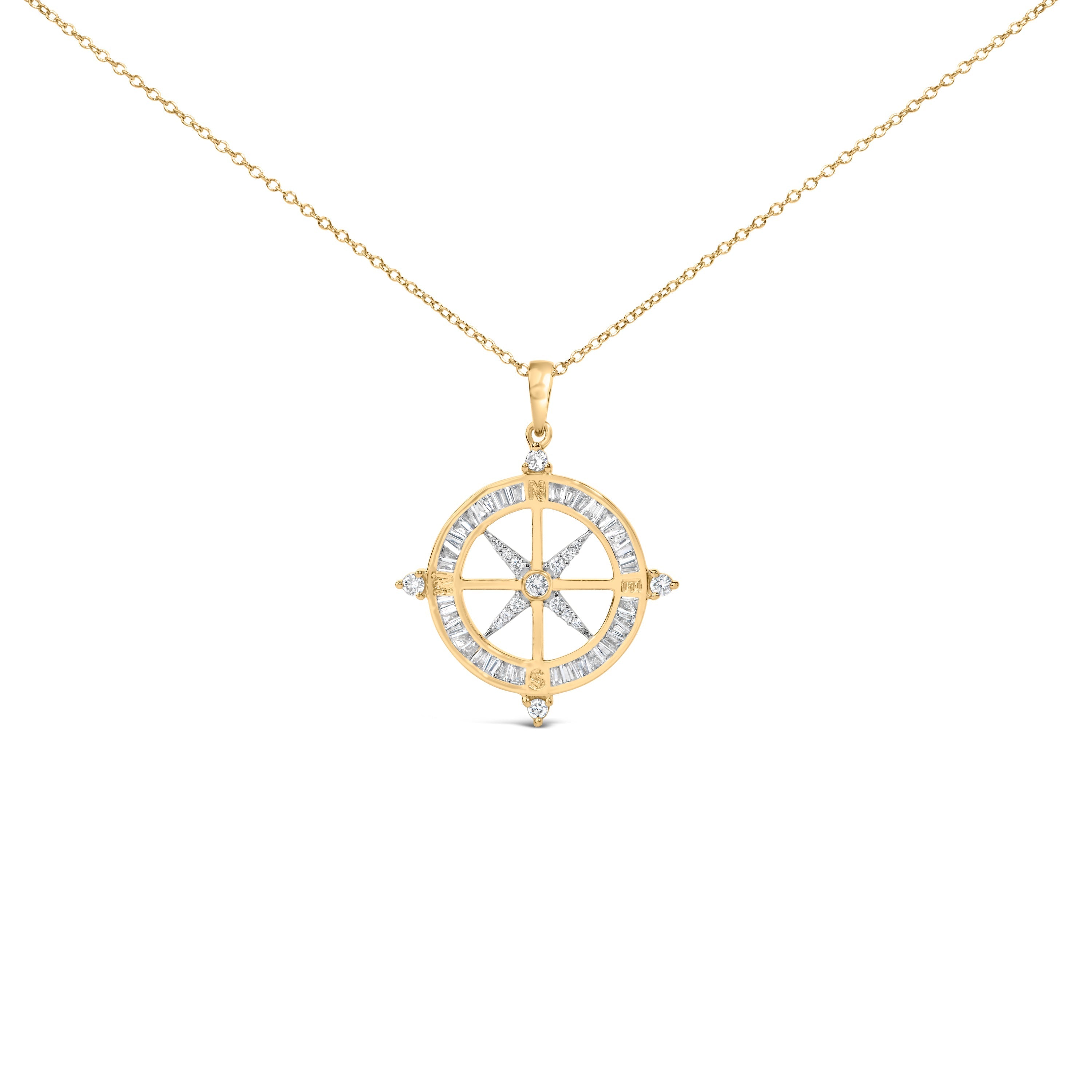 14K Yellow Gold Plated Sterling Silver 3/4 Cttw Diamond Compass Medallion Pendant Necklace  DestGlow