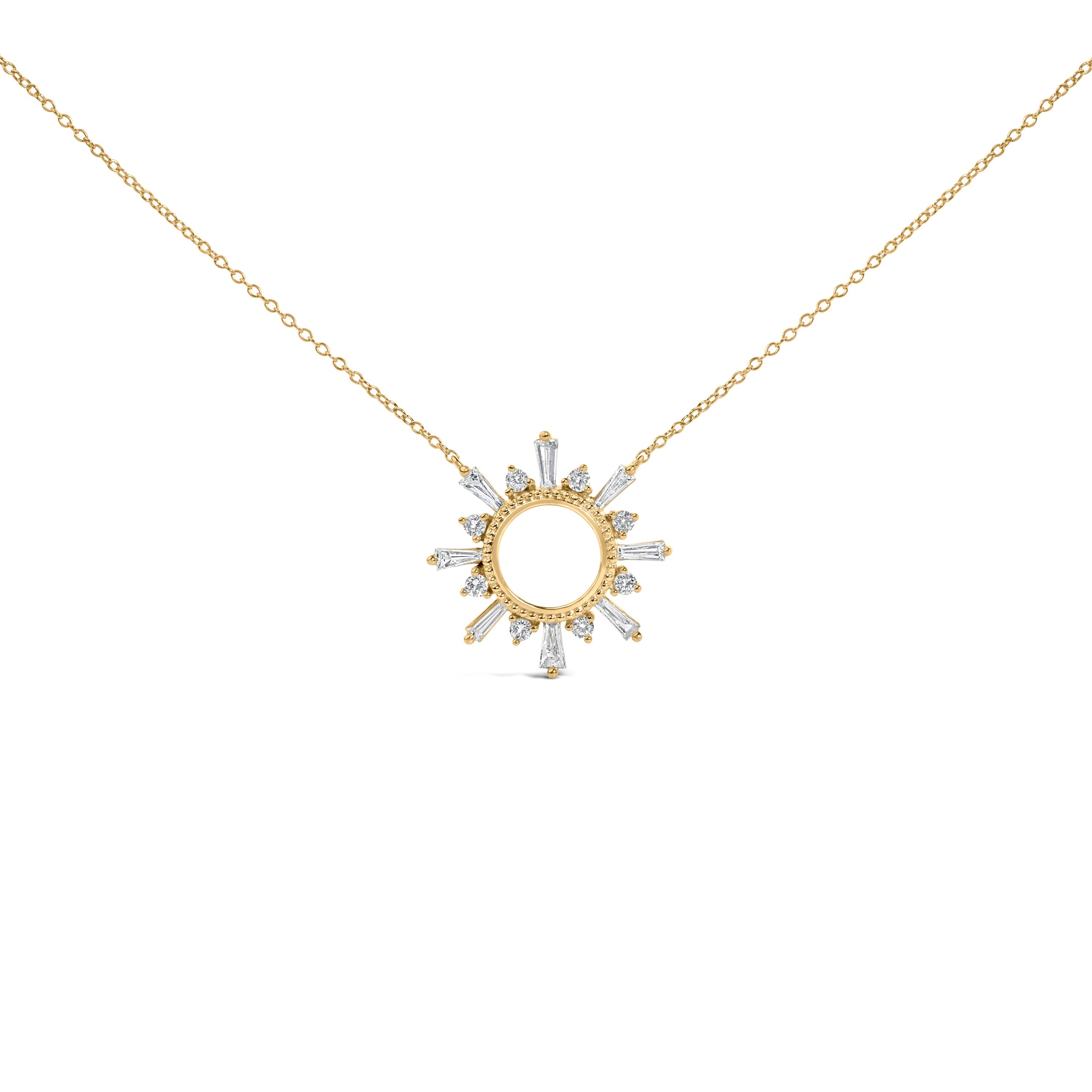 14K Yellow Gold Plated Sterling Silver 5/8 Cttw Diamond Open Starburst Pendant Necklace
