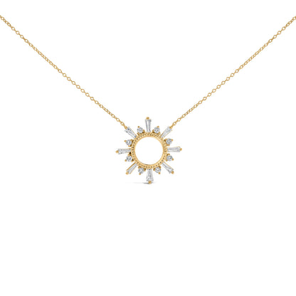 14K Yellow Gold Plated Sterling Silver 5/8 Cttw Diamond Open Starburst Pendant Necklace