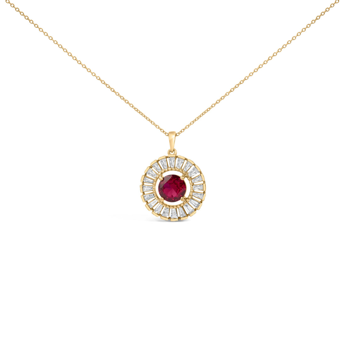 14K Yellow Gold Plated Sterling Silver Lab Grown Ruby and Diamond Medallion Pendant Necklace  DestGlow