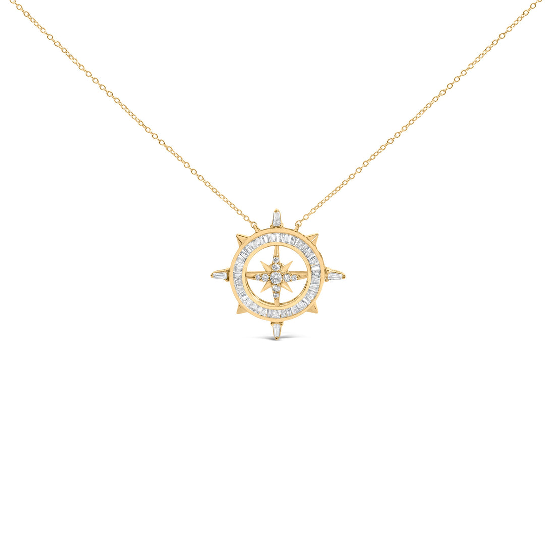 14K Yellow Gold Plated Sterling Silver 1.0 Cttw Diamond Compass Pendant Necklace  DestGlow