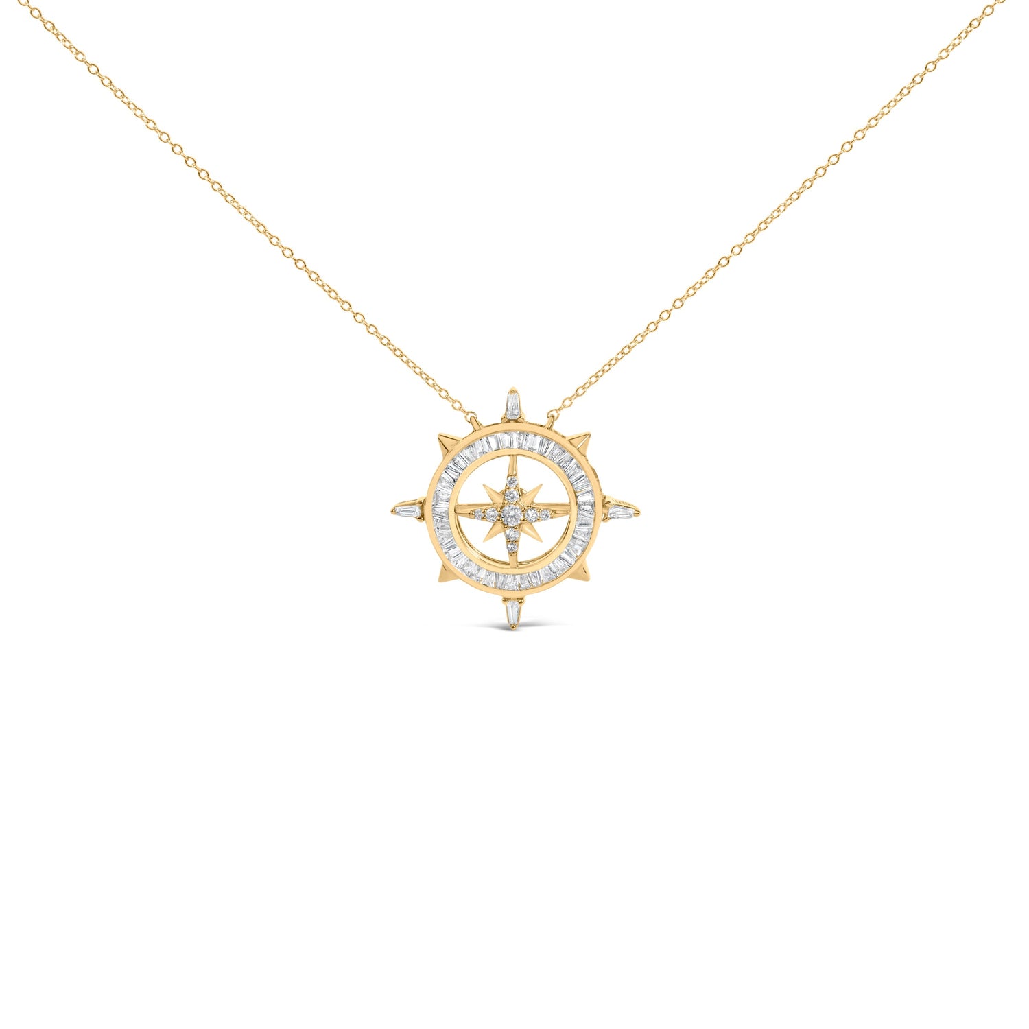 14K Yellow Gold Plated Sterling Silver 1.0 Cttw Diamond Compass Pendant Necklace