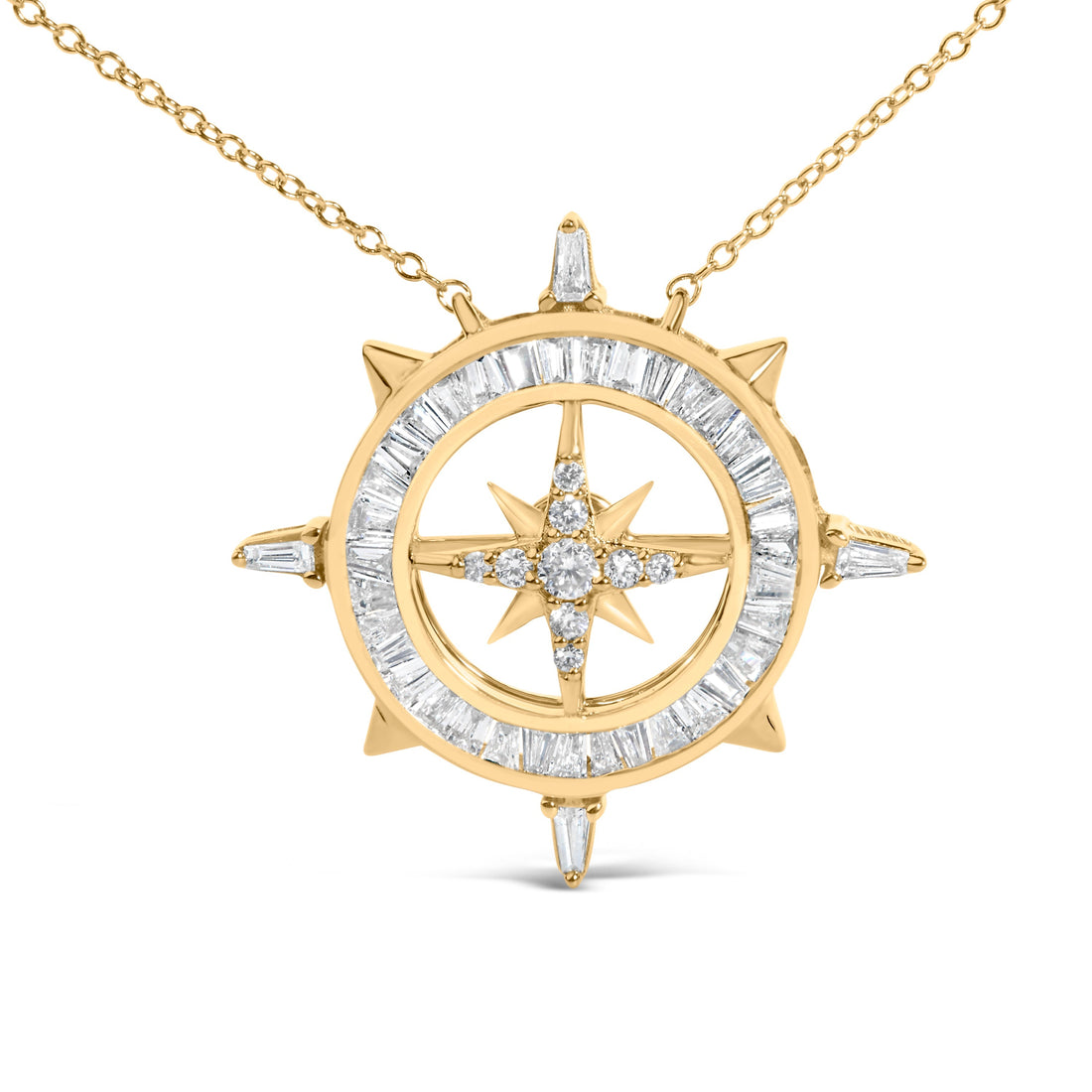 14K Yellow Gold Plated Sterling Silver 1.0 Cttw Diamond Compass Pendant Necklace  DestGlow