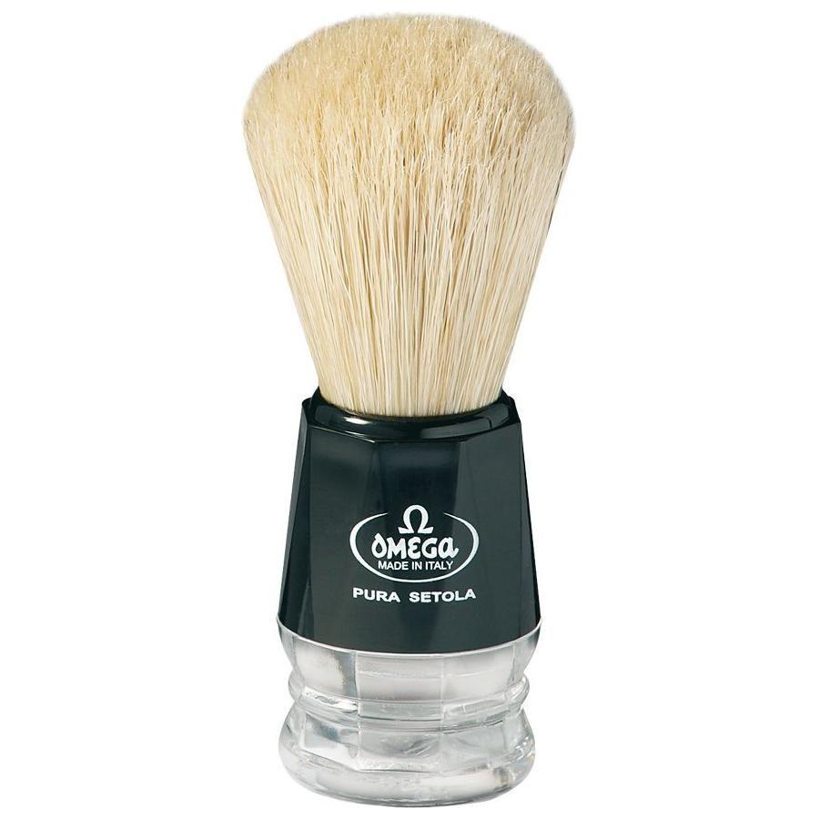 Omega Black Andclear Acrylic Handle Boar Bristle Shaving Brush 