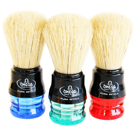 Omega Boar Bristle 2 Color Handle Shaving Brush Variable Color 