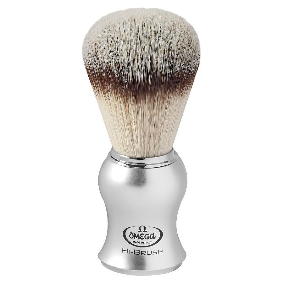 Omega Premium Shaving Hi-Brush With Synthetic Hair Satin Grey Handle 