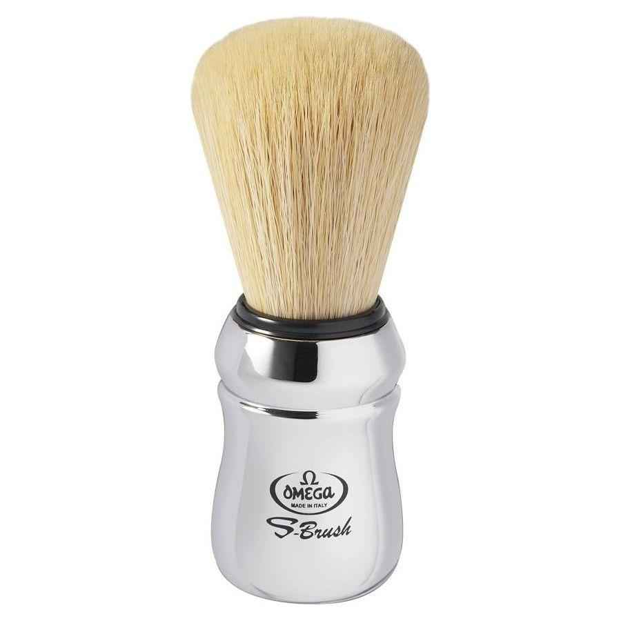 Omega S-Brush Synthetic Fibre Shaving Brush With Chromed Plastic Handle 