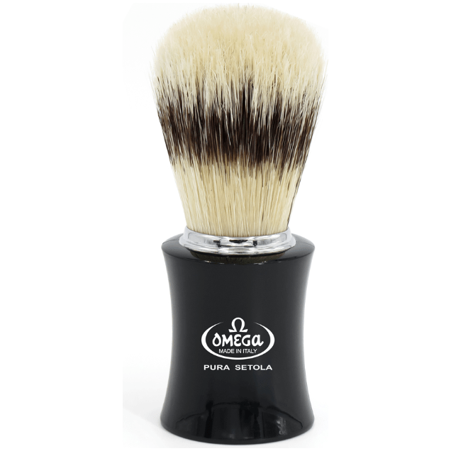 Omega Pig Hair Black Handle Shaving Brush 