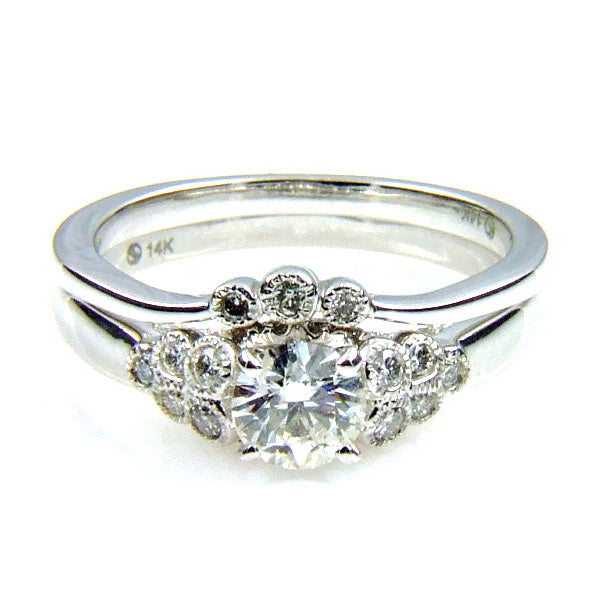 .90ct Antique Style Engagement Ring Set 14KT White Gold by Bids.com