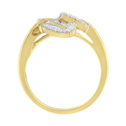 10k Yellow and White Gold 1/2 Cttw Baguette and Round Diamond Bypass Triple Leaf Ring (I-J Color, I1-I2 Clarity) - Size 7 by Bids.com