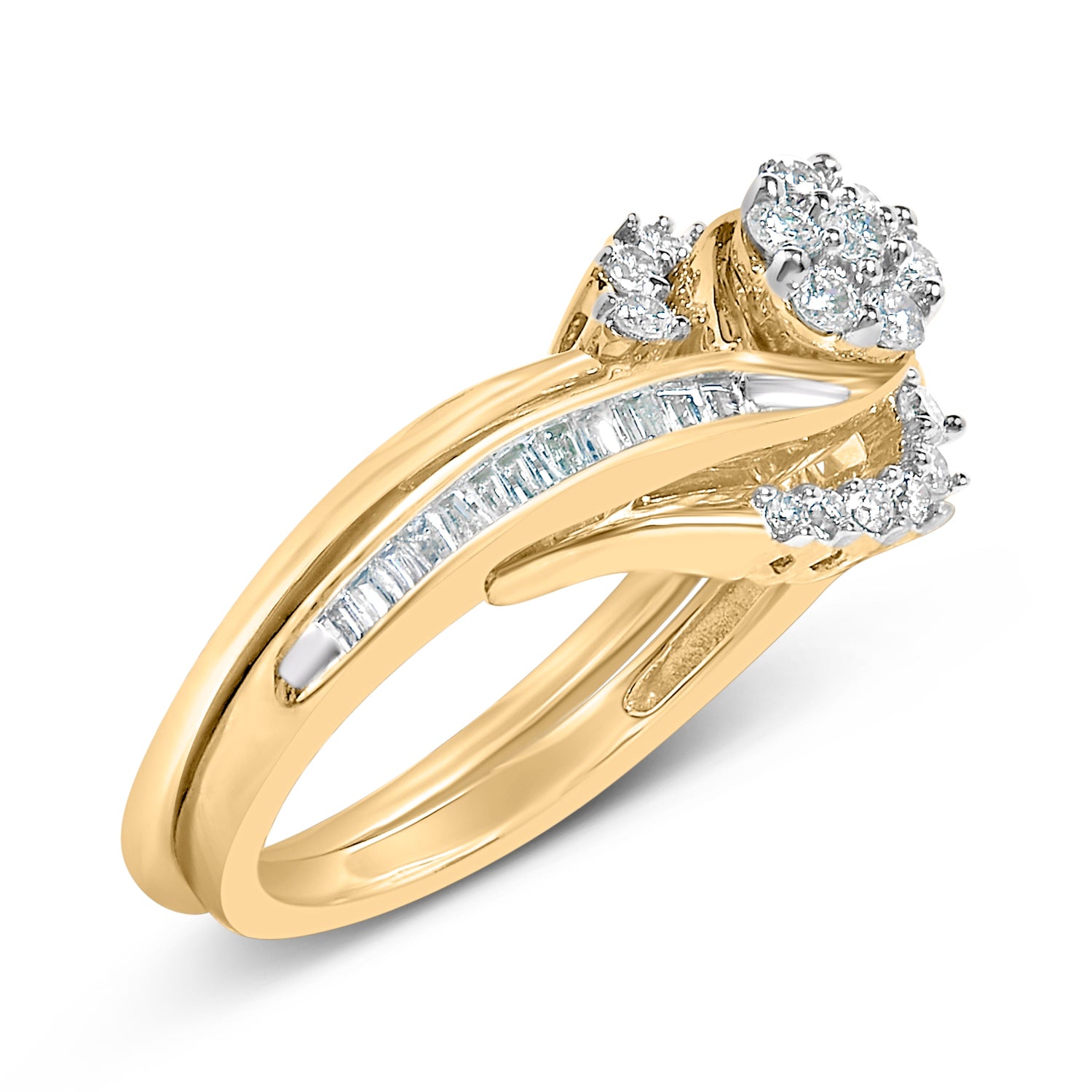 14K Yellow Gold Plated Sterling Silver 1/2 Cttw Diamond Cluster Spiral Bridal Set by Bids.com