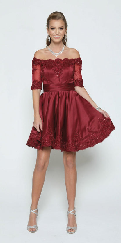 Juliet 804 Short Dress Off-Shoulder with Appliques by DiscountDressShop
