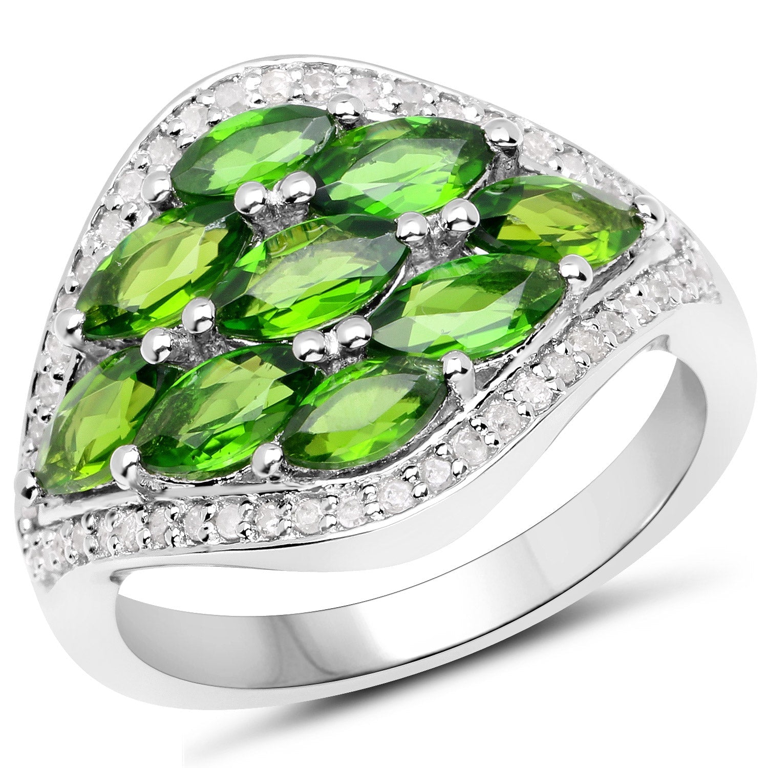 2.37 Carat Genuine Chrome Diopside and White Diamond .925 Sterling Silver Ring by Bids.com