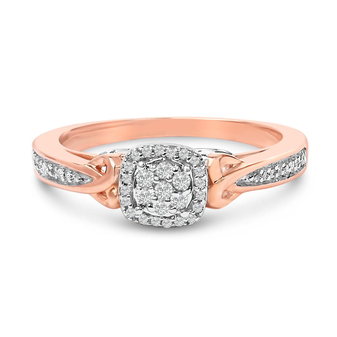 14K Rose Gold Plated Sterling Silver 1/6 Cttw Diamond Knot Cluster Ring by Bids.com
