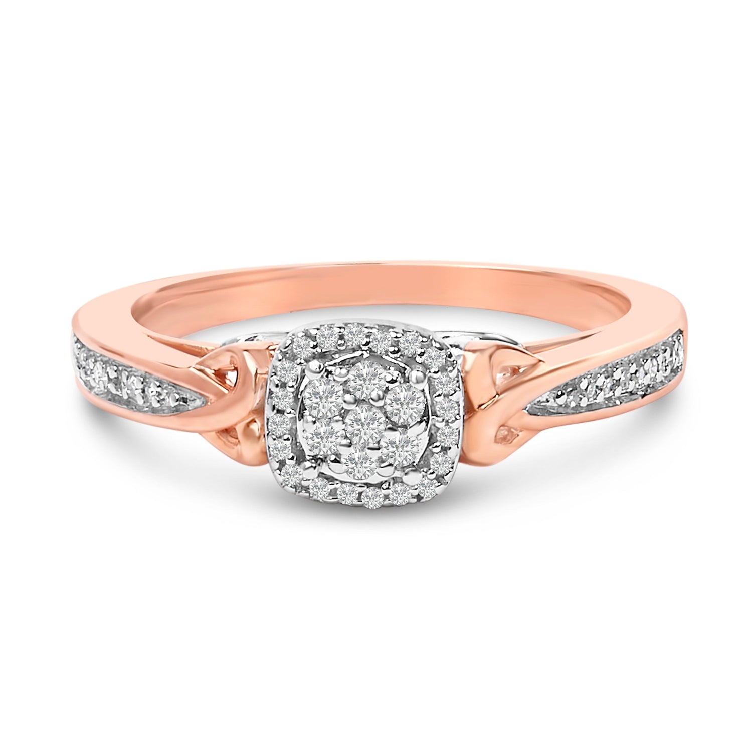 14K Rose Gold Plated Sterling Silver 1/6 Cttw Diamond Knot Cluster Ring by Bids.com