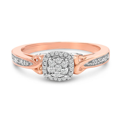 14K Rose Gold Plated Sterling Silver 1/6 Cttw Diamond Knot Cluster Ring by Bids.com
