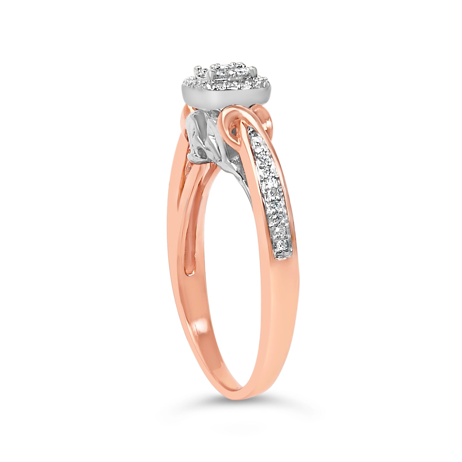 14K Rose Gold Plated Sterling Silver 1/6 Cttw Diamond Knot Cluster Ring by Bids.com