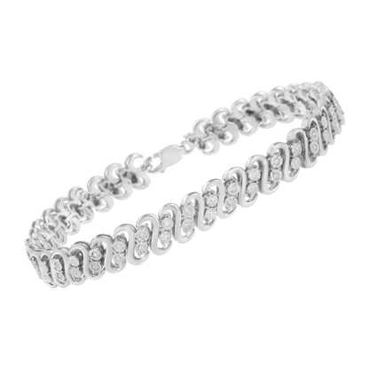.925 Sterling Silver 1/4 cttw Round-Cut Diamond Double Row Wrapped S-Link Bracelet (I-J Color, I2-I3 Clarity) - Size 7.25" by Bids.com