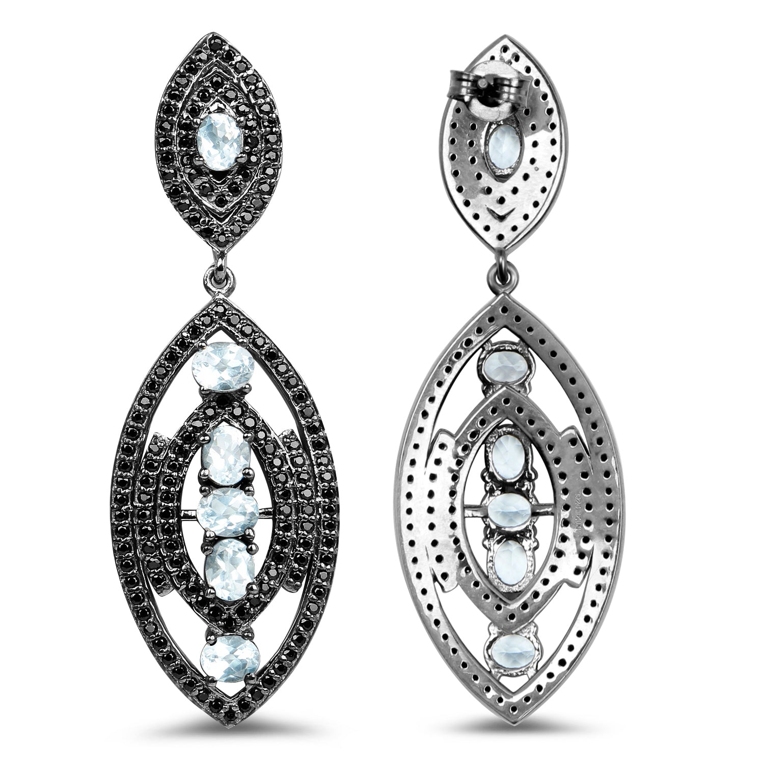 8.80 Carat Genuine Blue Topaz and Black Spinel .925 Sterling Silver Earrings by Bids.com