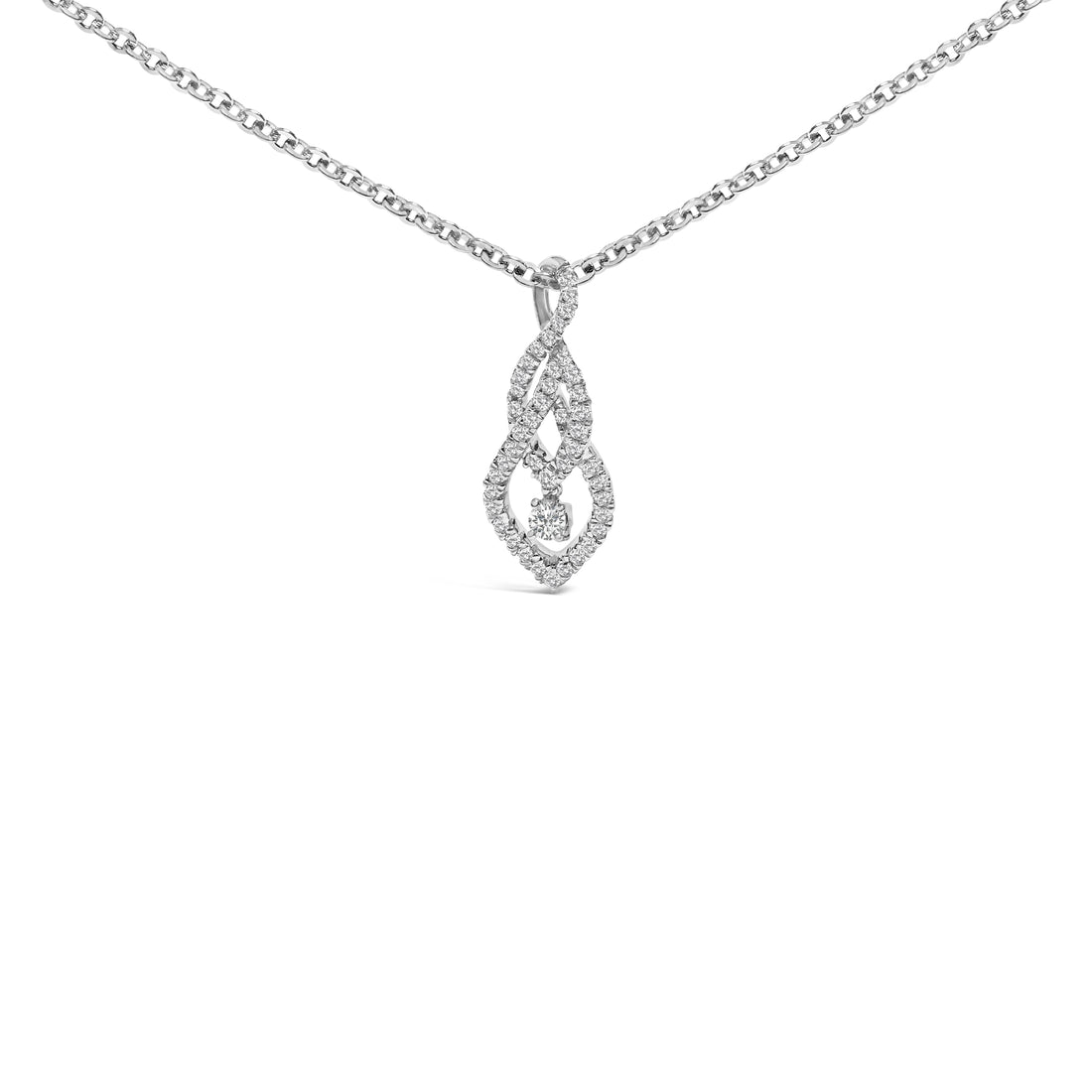 Sterling Silver 1/3 Cttw Diamond Swirl Teardrop Pendant Necklace by Bids.com