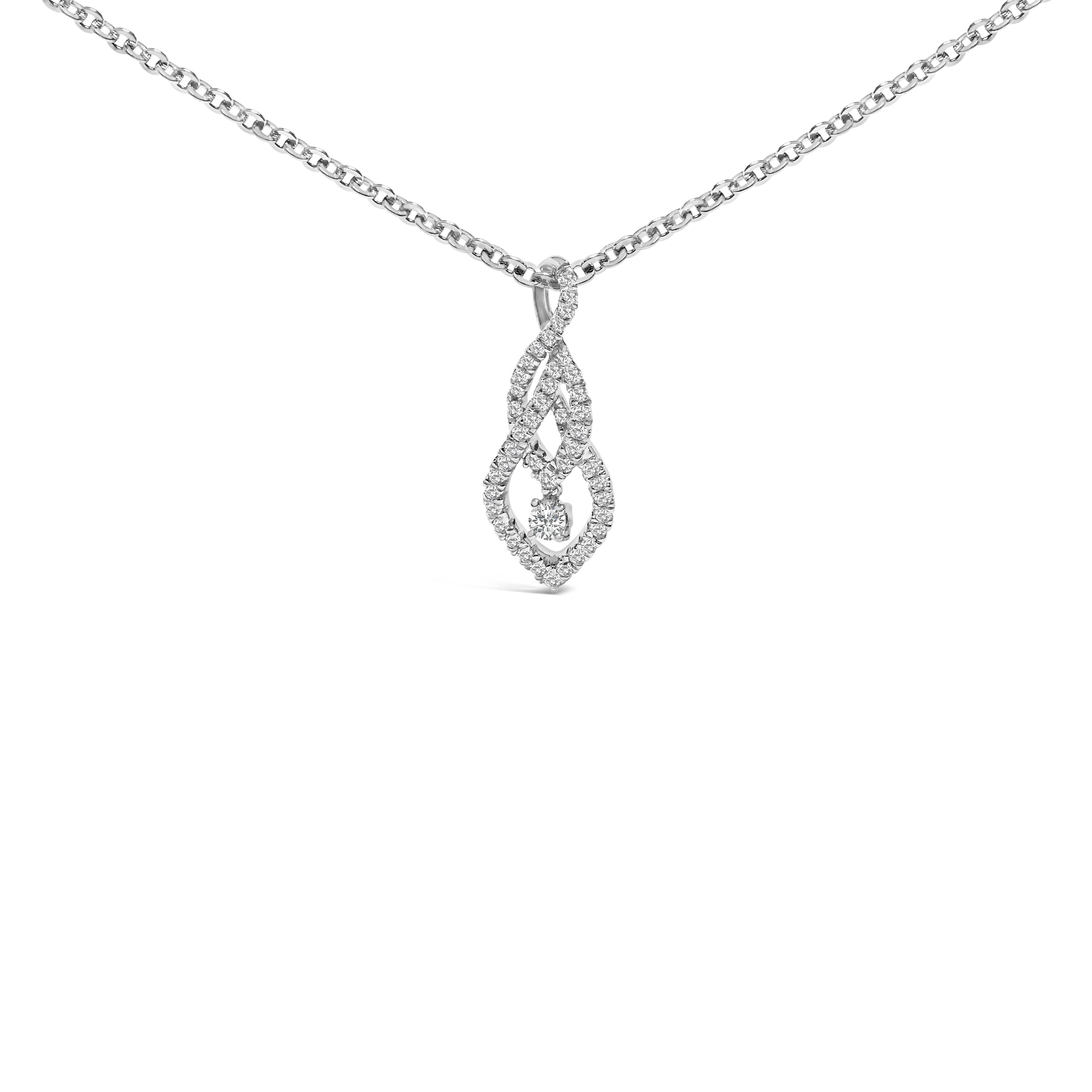 Sterling Silver 1/3 Cttw Diamond Swirl Teardrop Pendant Necklace by Bids.com