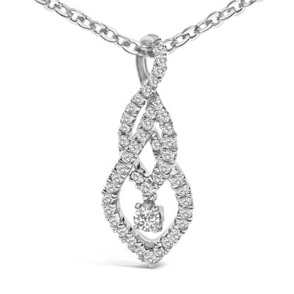 Sterling Silver 1/3 Cttw Diamond Swirl Teardrop Pendant Necklace by Bids.com