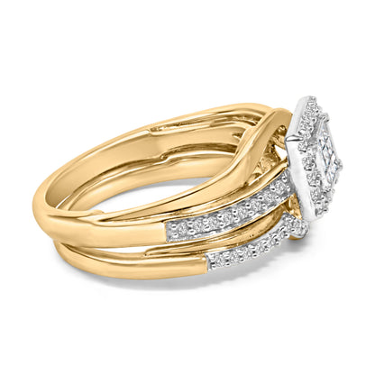 14K Yellow Gold Plated Sterling Silver 1/2 Cttw Princess Square Diamond Bridal Set by Bids.com