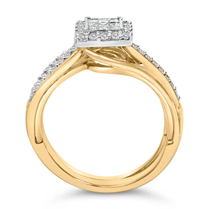 14K Yellow Gold Plated Sterling Silver 1/2 Cttw Princess Square Diamond Bridal Set by Bids.com