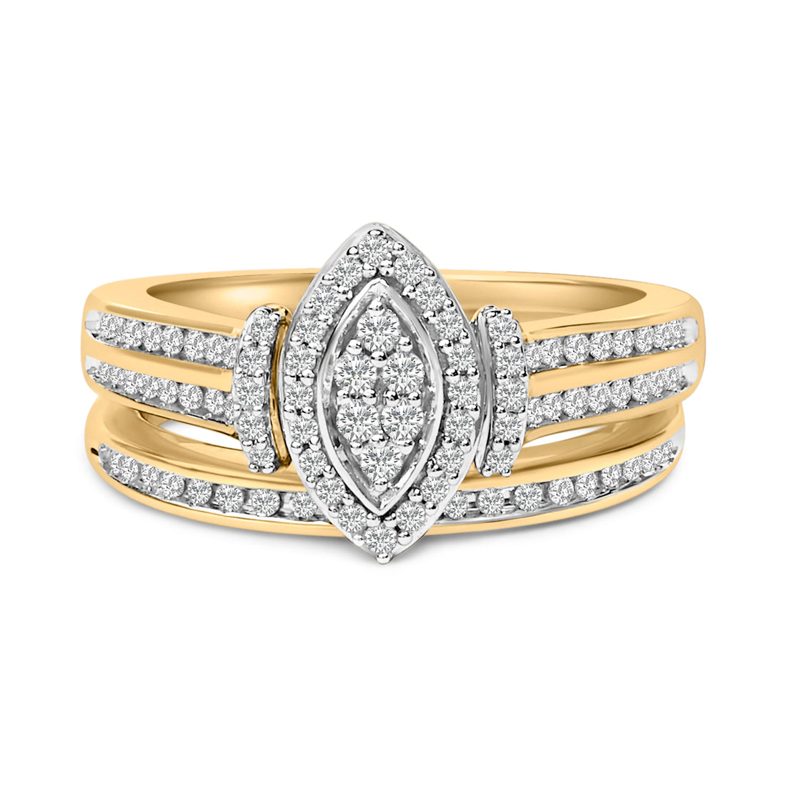 14K Yellow Gold Plated Sterling Silver 1/2 Cttw Marquise Cluster Diamond Bridal Set by Bids.com