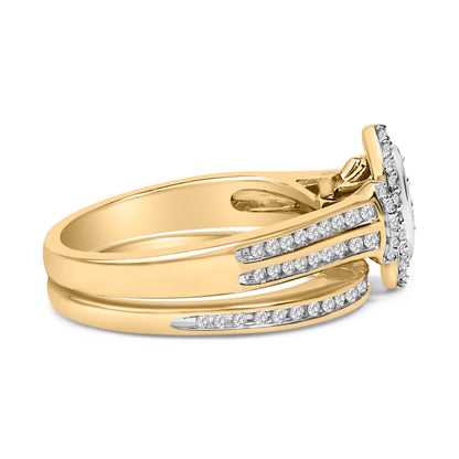 14K Yellow Gold Plated Sterling Silver 1/2 Cttw Marquise Cluster Diamond Bridal Set by Bids.com