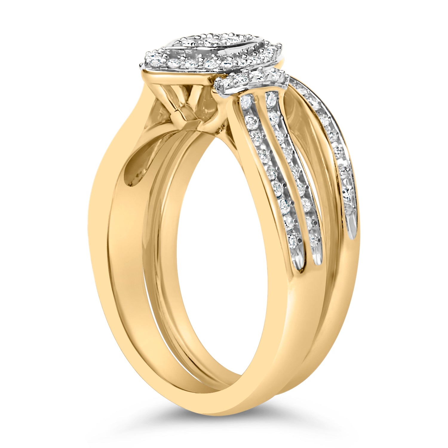 14K Yellow Gold Plated Sterling Silver 1/2 Cttw Marquise Cluster Diamond Bridal Set by Bids.com