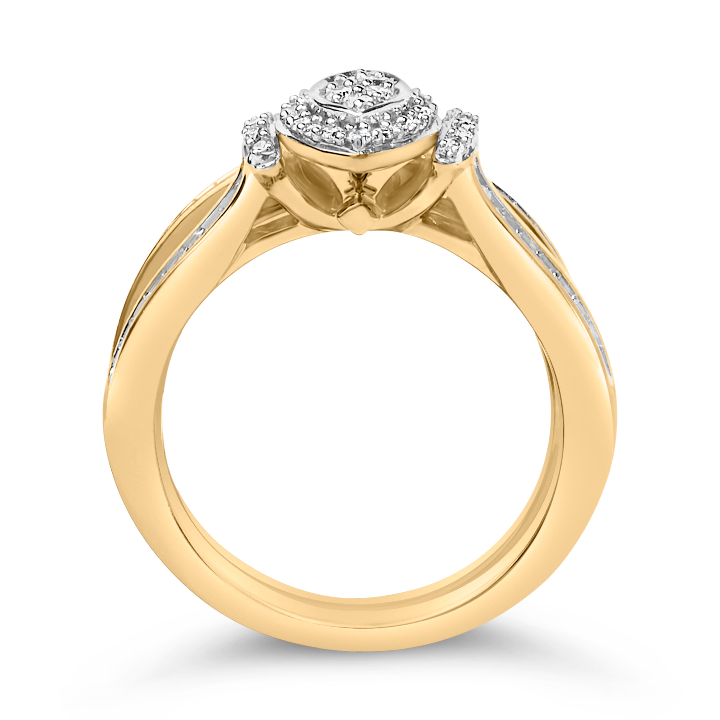 14K Yellow Gold Plated Sterling Silver 1/2 Cttw Marquise Cluster Diamond Bridal Set by Bids.com